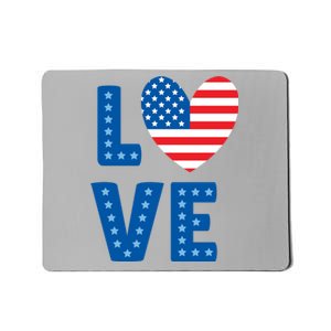 Love American Flag Heart 4th Of July Mousepad