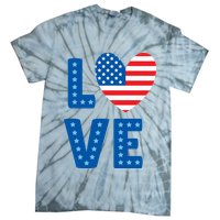 Love American Flag Heart 4th Of July Tie-Dye T-Shirt
