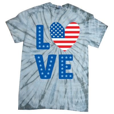 Love American Flag Heart 4th Of July Tie-Dye T-Shirt