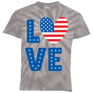 Love American Flag Heart 4th Of July Kids Tie-Dye T-Shirt