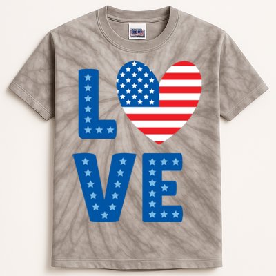 Love American Flag Heart 4th Of July Kids Tie-Dye T-Shirt