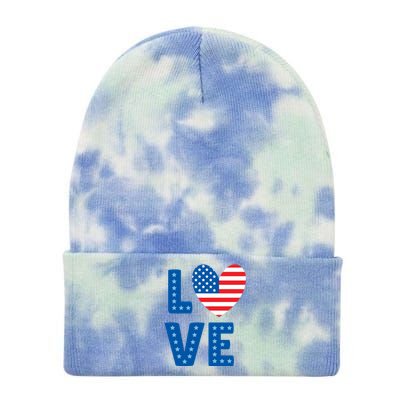 Love American Flag Heart 4th Of July Tie Dye 12in Knit Beanie