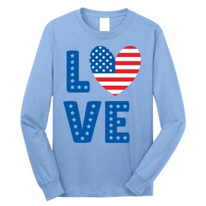 Love American Flag Heart 4th Of July Long Sleeve Shirt