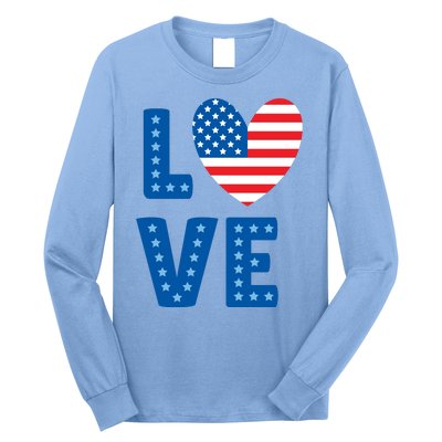 Love American Flag Heart 4th Of July Long Sleeve Shirt