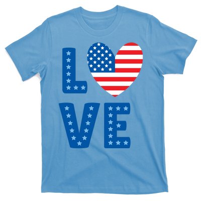 Love American Flag Heart 4th Of July T-Shirt