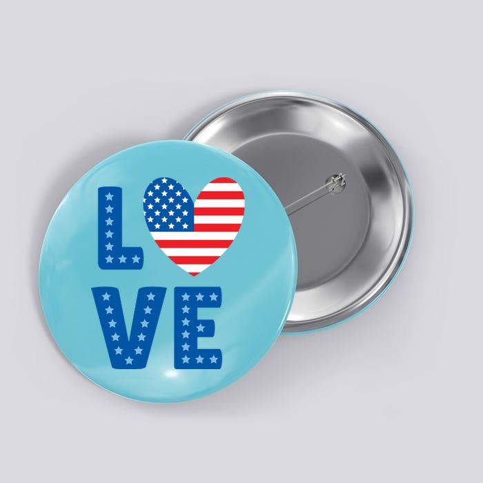 Love American Flag Heart 4th Of July Button