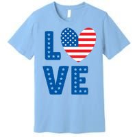 Love American Flag Heart 4th Of July Premium T-Shirt