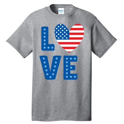 Love American Flag Heart 4th Of July Tall T-Shirt