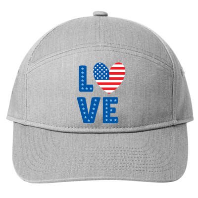 Love American Flag Heart 4th Of July 7-Panel Snapback Hat