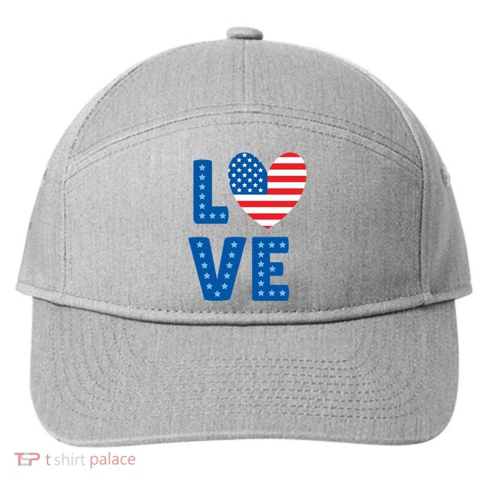 Love American Flag Heart 4th Of July 7-Panel Snapback Hat