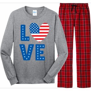 Love American Flag Heart 4th Of July Long Sleeve Pajama Set