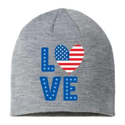 Love American Flag Heart 4th Of July Sustainable Beanie