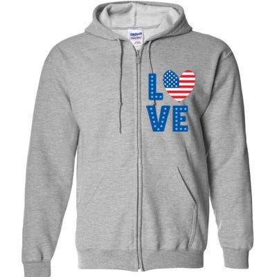 Love American Flag Heart 4th Of July Full Zip Hoodie