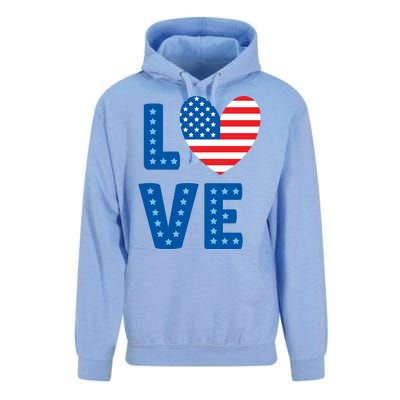 Love American Flag Heart 4th Of July Unisex Surf Hoodie