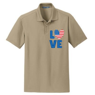 Love American Flag Heart 4th Of July Dry Zone Grid Polo