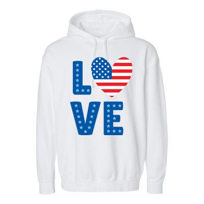 Love American Flag Heart 4th Of July Garment-Dyed Fleece Hoodie