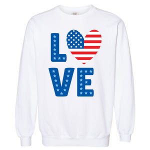 Love American Flag Heart 4th Of July Garment-Dyed Sweatshirt