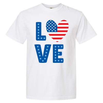 Love American Flag Heart 4th Of July Garment-Dyed Heavyweight T-Shirt