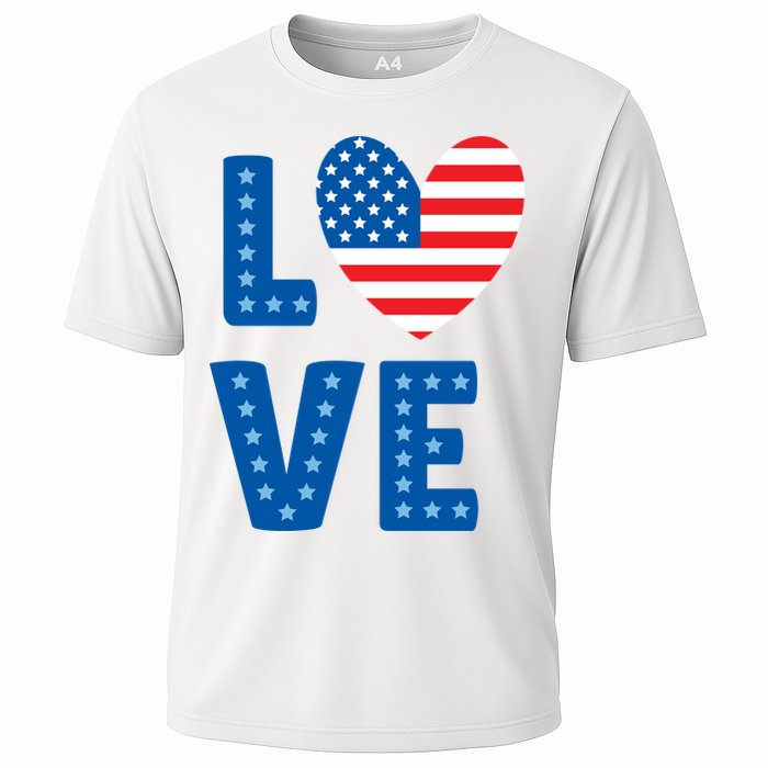 Love American Flag Heart 4th Of July Cooling Performance Crew T-Shirt