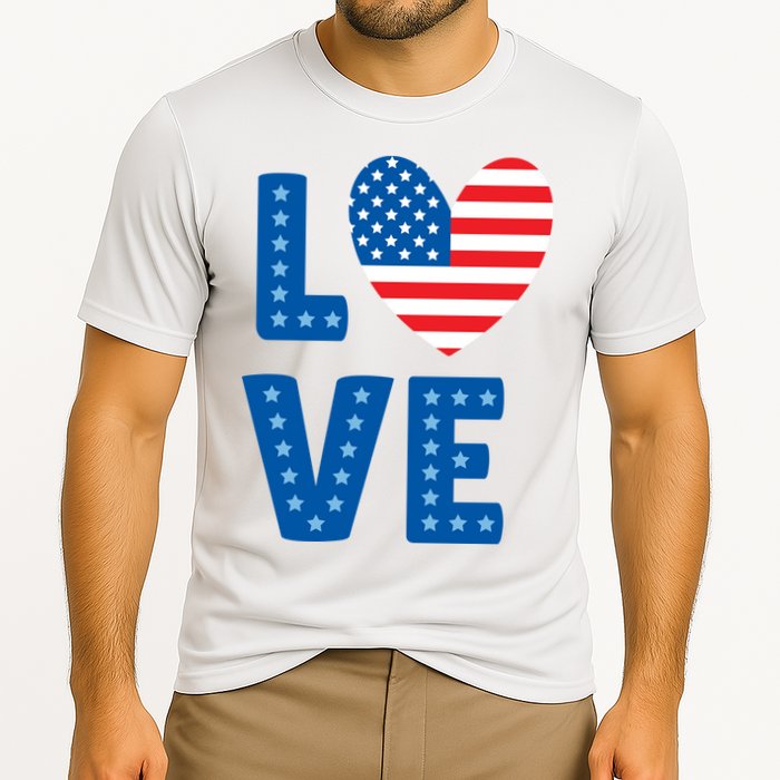 Love American Flag Heart 4th Of July Cooling Performance Crew T-Shirt
