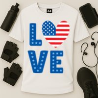 Love American Flag Heart 4th Of July Cooling Performance Crew T-Shirt