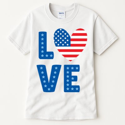 Love American Flag Heart 4th Of July Tall T-Shirt
