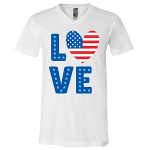 Love American Flag Heart 4th Of July V-Neck T-Shirt