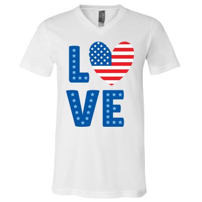 Love American Flag Heart 4th Of July V-Neck T-Shirt