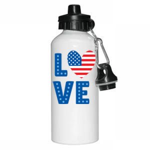 Love American Flag Heart 4th Of July Aluminum Water Bottle