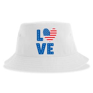 Love American Flag Heart 4th Of July Sustainable Bucket Hat