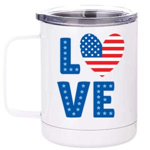 Love American Flag Heart 4th Of July 12 oz Stainless Steel Tumbler Cup