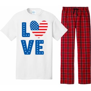 Love American Flag Heart 4th Of July Pajama Set