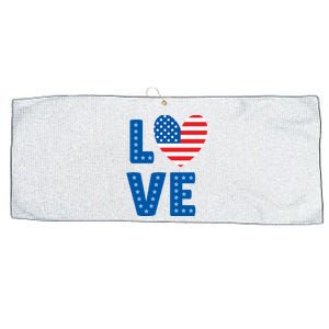 Love American Flag Heart 4th Of July Large Microfiber Waffle Golf Towel