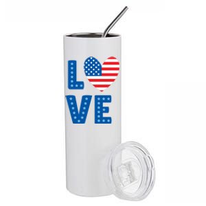 Love American Flag Heart 4th Of July Stainless Steel Tumbler