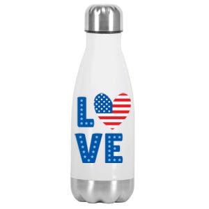 Love American Flag Heart 4th Of July Stainless Steel Insulated Water Bottle