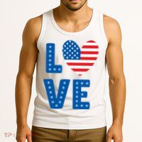 Love American Flag Heart 4th Of July Tank Top