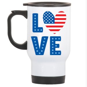 Love American Flag Heart 4th Of July Stainless Steel Travel Mug