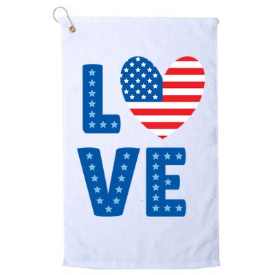 Love American Flag Heart 4th Of July Golf Towel