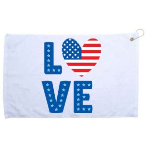 Love American Flag Heart 4th Of July Grommeted Golf Towel