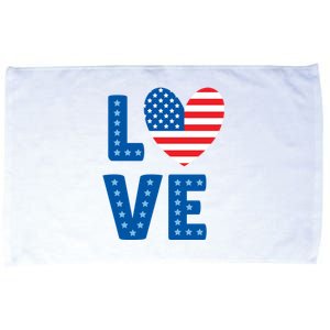 Love American Flag Heart 4th Of July Microfiber Hand Towel