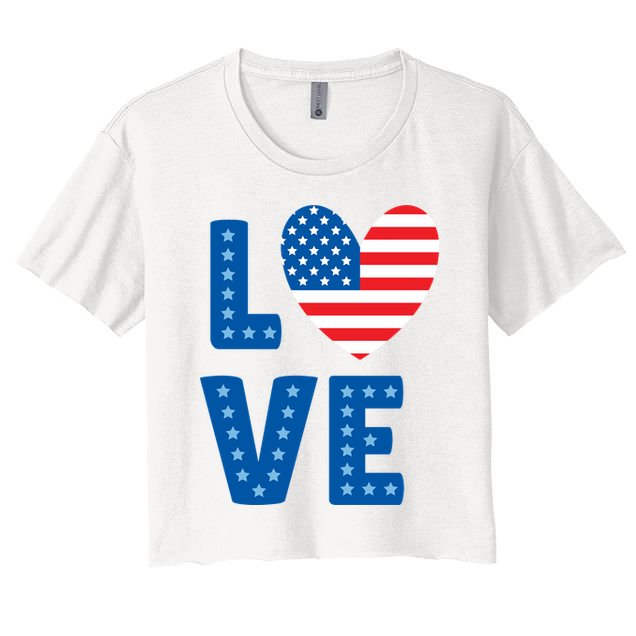 Love American Flag Heart 4th Of July Crop Top