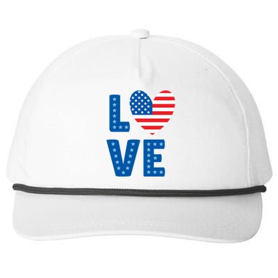 Love American Flag Heart 4th Of July Snapback Five-Panel Rope Hat