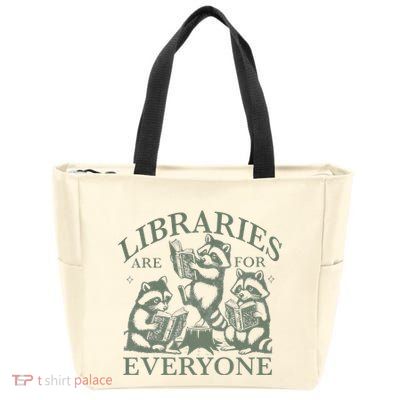 Libraries Are For Everyone Racoon Read Banned Book Librarian Zip Tote Bag