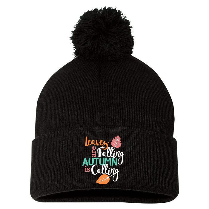 Leaves Are Falling Autumn Is Calling Pom Pom 12in Knit Beanie