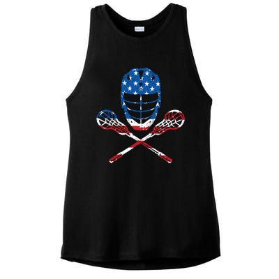 Lacrosse American Flag Lax Helmet Sticks 4th Of July Gifts Ladies PosiCharge Tri-Blend Wicking Tank