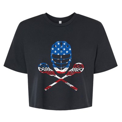 Lacrosse American Flag Lax Helmet Sticks 4th Of July Gifts Bella+Canvas Jersey Crop Tee