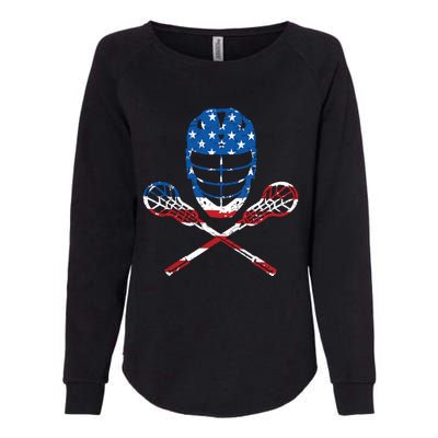 Lacrosse American Flag Lax Helmet Sticks 4th Of July Gifts Womens California Wash Sweatshirt