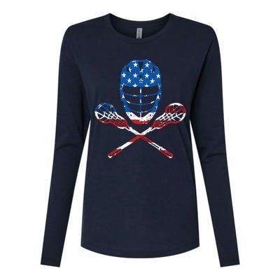 Lacrosse American Flag Lax Helmet Sticks 4th Of July Gifts Womens Cotton Relaxed Long Sleeve T-Shirt