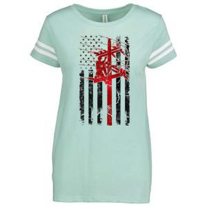 Lineman American Flag Electric Cable Lineworker Enza Ladies Jersey Football T-Shirt