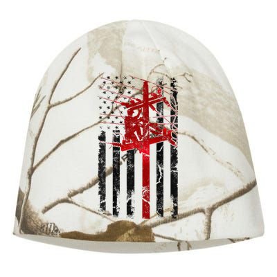 Lineman American Flag Electric Cable Lineworker Kati - Camo Knit Beanie